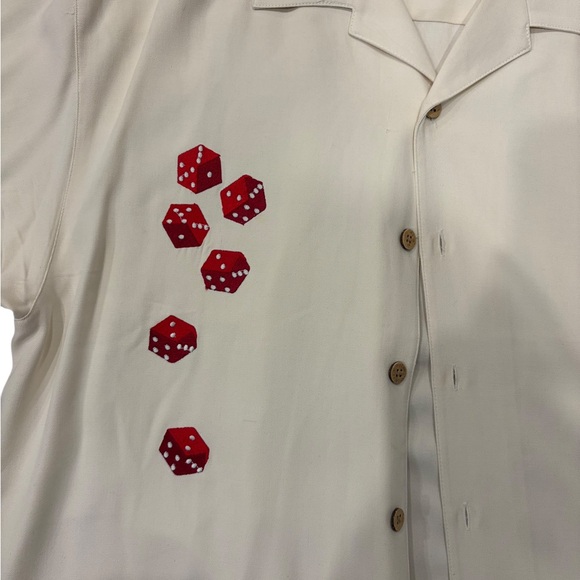 Bobby Chan Cream Silk Button Down Shirt with Red Dice Size M - Picture 2 of 5